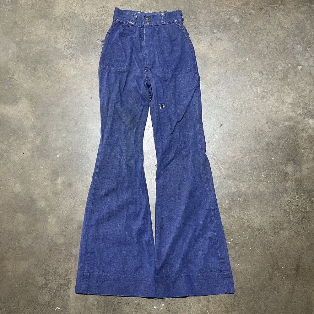 Vintage 60s Wrangler Dark Wash Bell Bottom Jeans 22x32